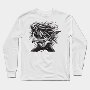 Rocker Skeleton Playing Electric Guitar Long Sleeve T-Shirt